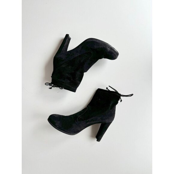 STUART WEITZMAN Catch Black Suede Block Heel Ankle Tie Booties Boots, Size 40.5 - Picture 1 of 15